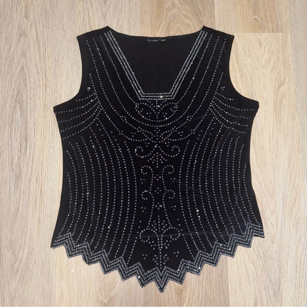 Vintage S. Levine Black & Silver Sparkly Beaded Top - Size Medium